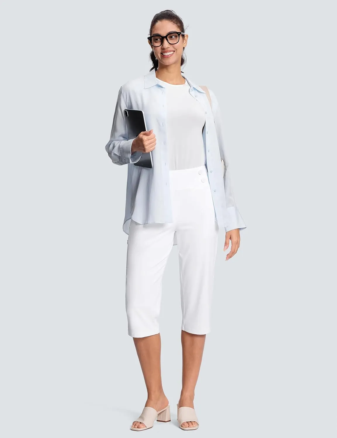 18" Dressy Capri Pants for Women High Waist Stretch Womens Golf Capris Pants for Summer with Pockets Work Casual