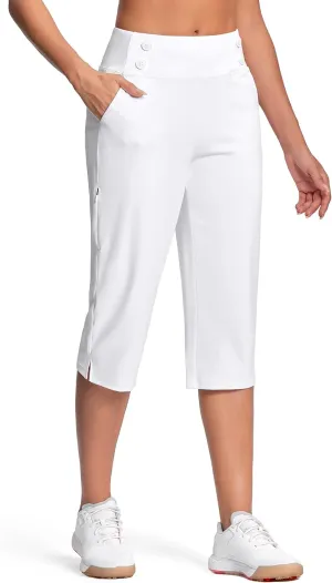 18" Dressy Capri Pants for Women High Waist Stretch Womens Golf Capris Pants for Summer with Pockets Work Casual