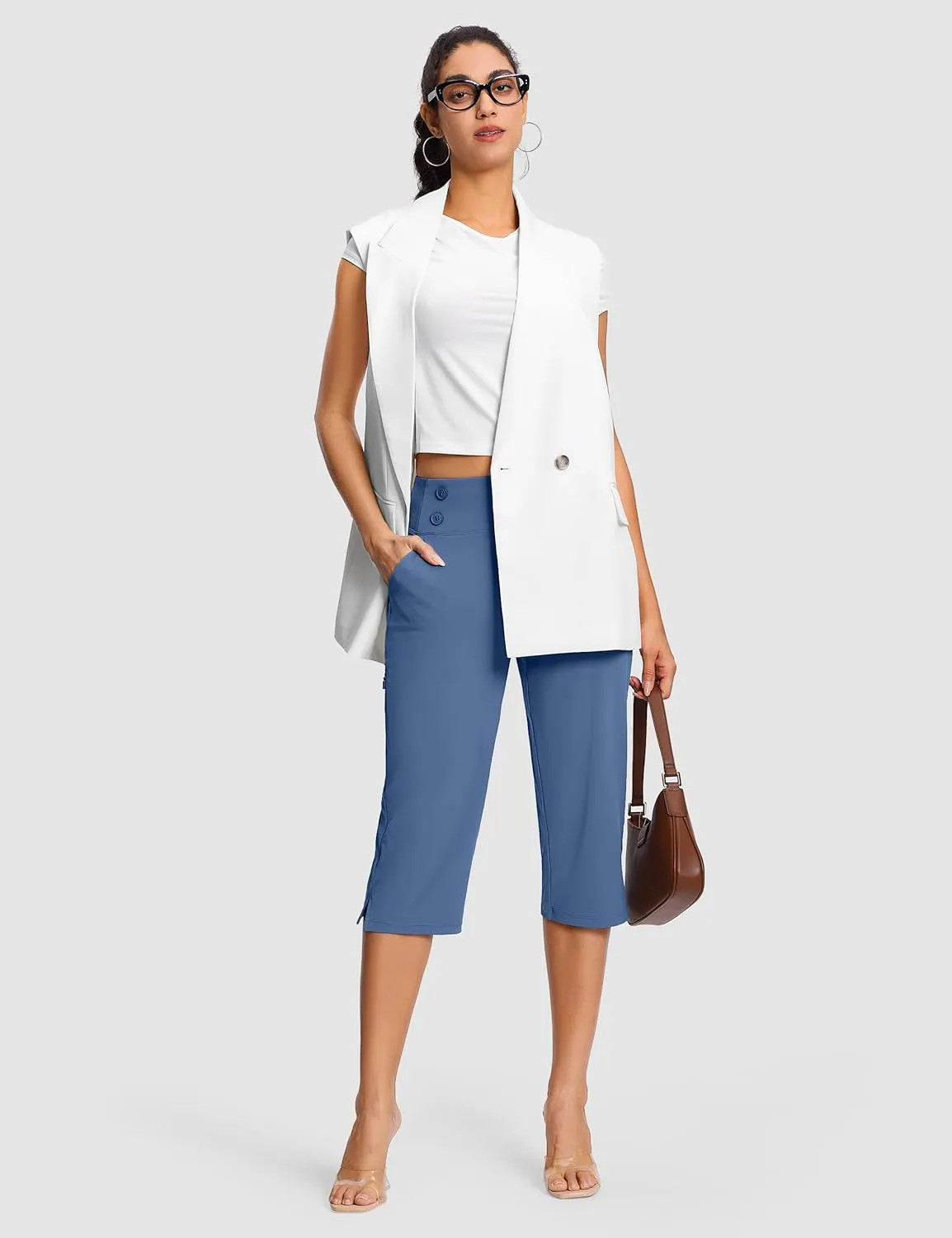 18" Dressy Capri Pants for Women High Waist Stretch Womens Golf Capris Pants for Summer with Pockets Work Casual