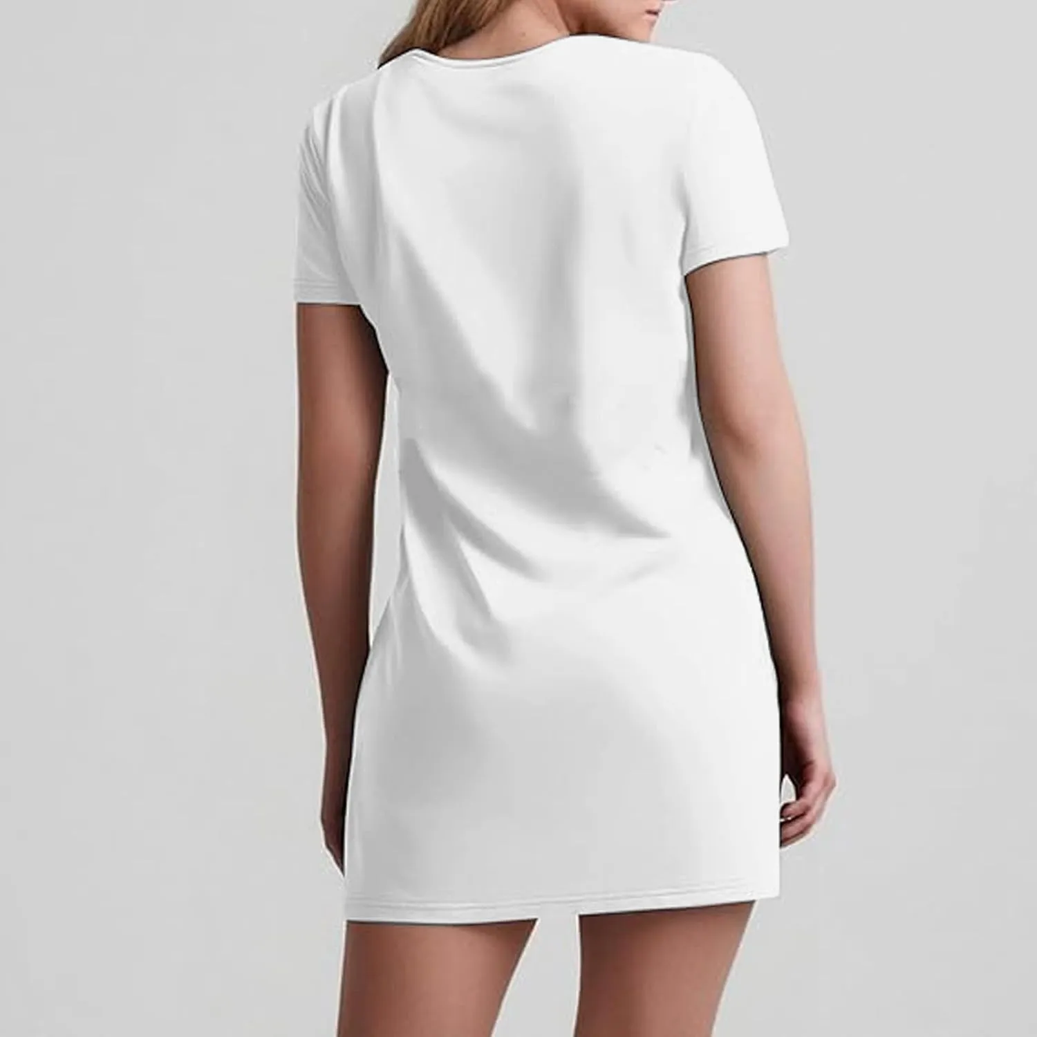 2025 Summer Dresses for Women Solid Color Short Sleeve Pleated A-Linen Dress Casual V-Neck Comfy Soft Home Dress