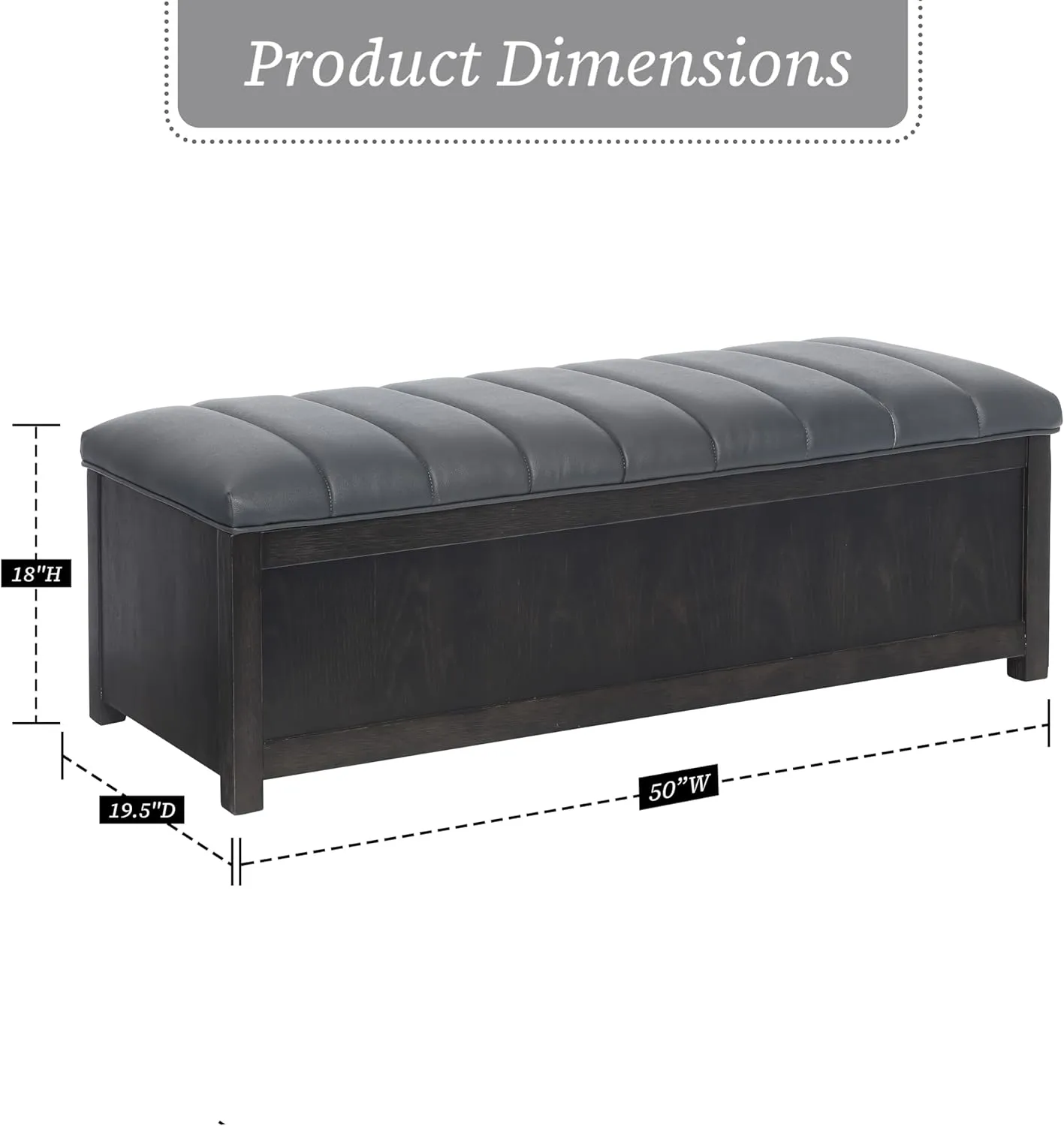 50" Wide Shoe Storage Bench Organizer, Holds 18  Pairs of Shoes & Sneakers, Mudroom, Bedroom Furniture, Entryway Organization, Mid Century Design, Leather Charcoal Gray