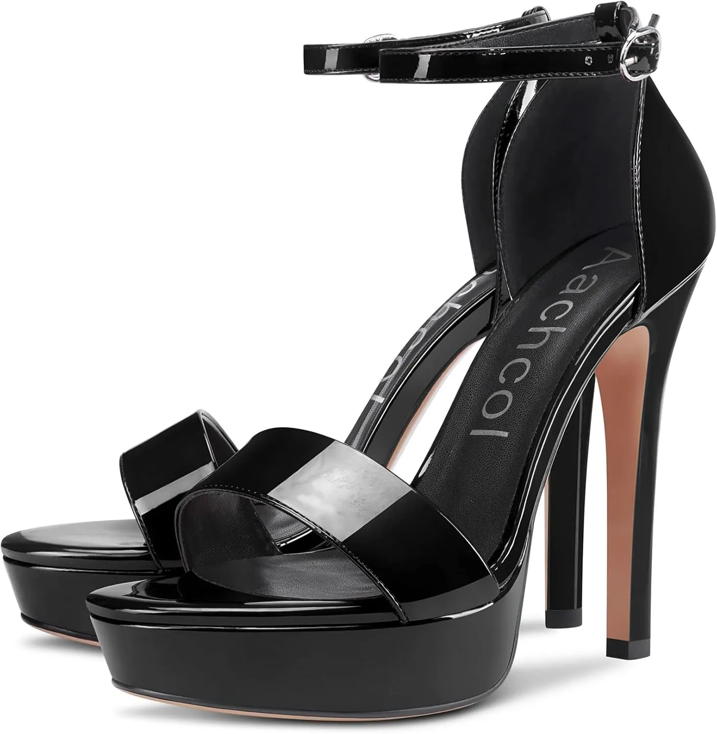 Aachcol Womens Platform Sandals Peep Open Toe Stiletto High Heels Ankle Strap Buckle Sexy Dress Shoes 5.1 Inches Heels