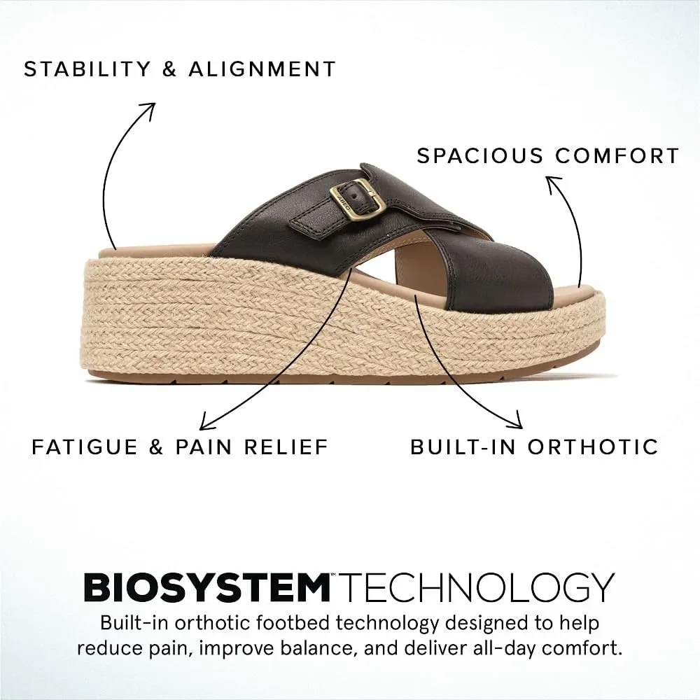 ABEO Women's Solstice Cross Slide Sandals | Arch Support Wedge Sandals | Built-In Metatarsal Pads | Black, Size 6-11