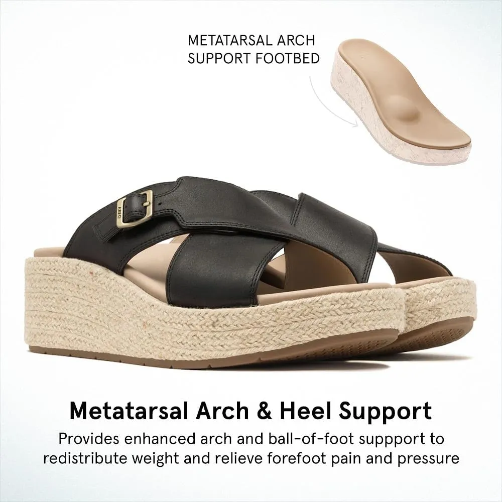 ABEO Women's Solstice Cross Slide Sandals | Arch Support Wedge Sandals | Built-In Metatarsal Pads | Black, Size 6-11