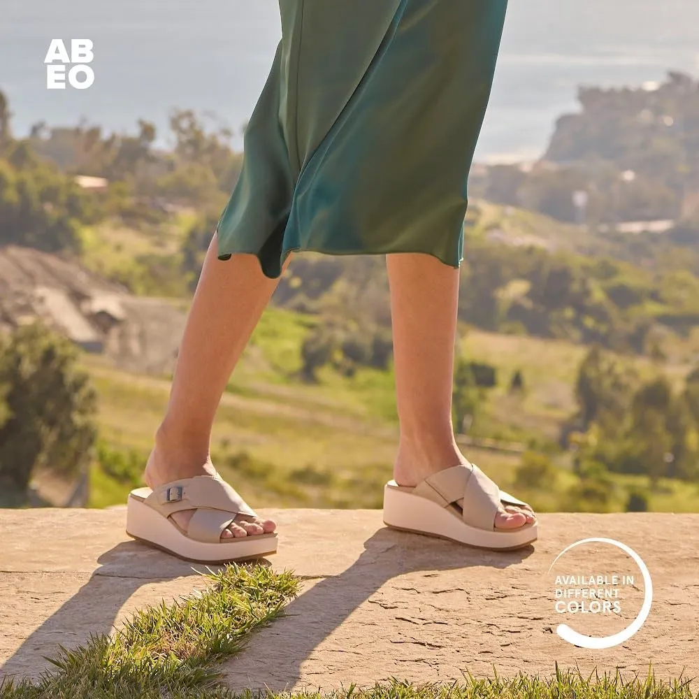 ABEO Women's Solstice Cross Slide Sandals | Arch Support Wedge Sandals | Built-In Metatarsal Pads | Black, Size 6-11