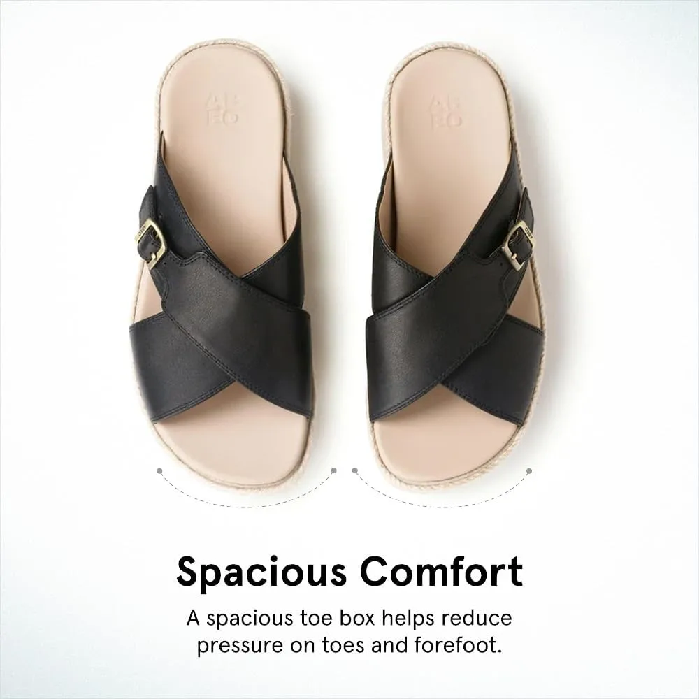 ABEO Women's Solstice Cross Slide Sandals | Arch Support Wedge Sandals | Built-In Metatarsal Pads | Black, Size 6-11