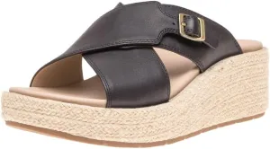 ABEO Women's Solstice Cross Slide Sandals | Arch Support Wedge Sandals | Built-In Metatarsal Pads | Black, Size 6-11