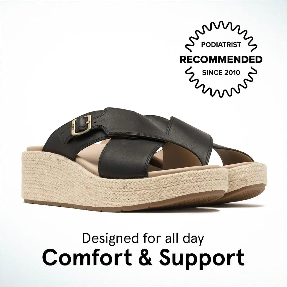 ABEO Women's Solstice Cross Slide Sandals | Arch Support Wedge Sandals | Built-In Metatarsal Pads | Black, Size 6-11