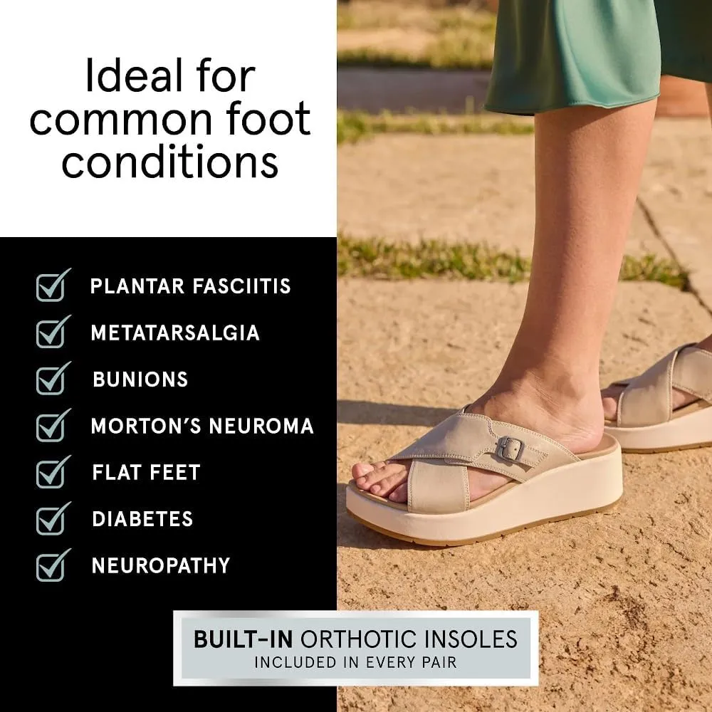 ABEO Women's Solstice Cross Slide Sandals | Arch Support Wedge Sandals | Built-In Metatarsal Pads | Black, Size 6-11