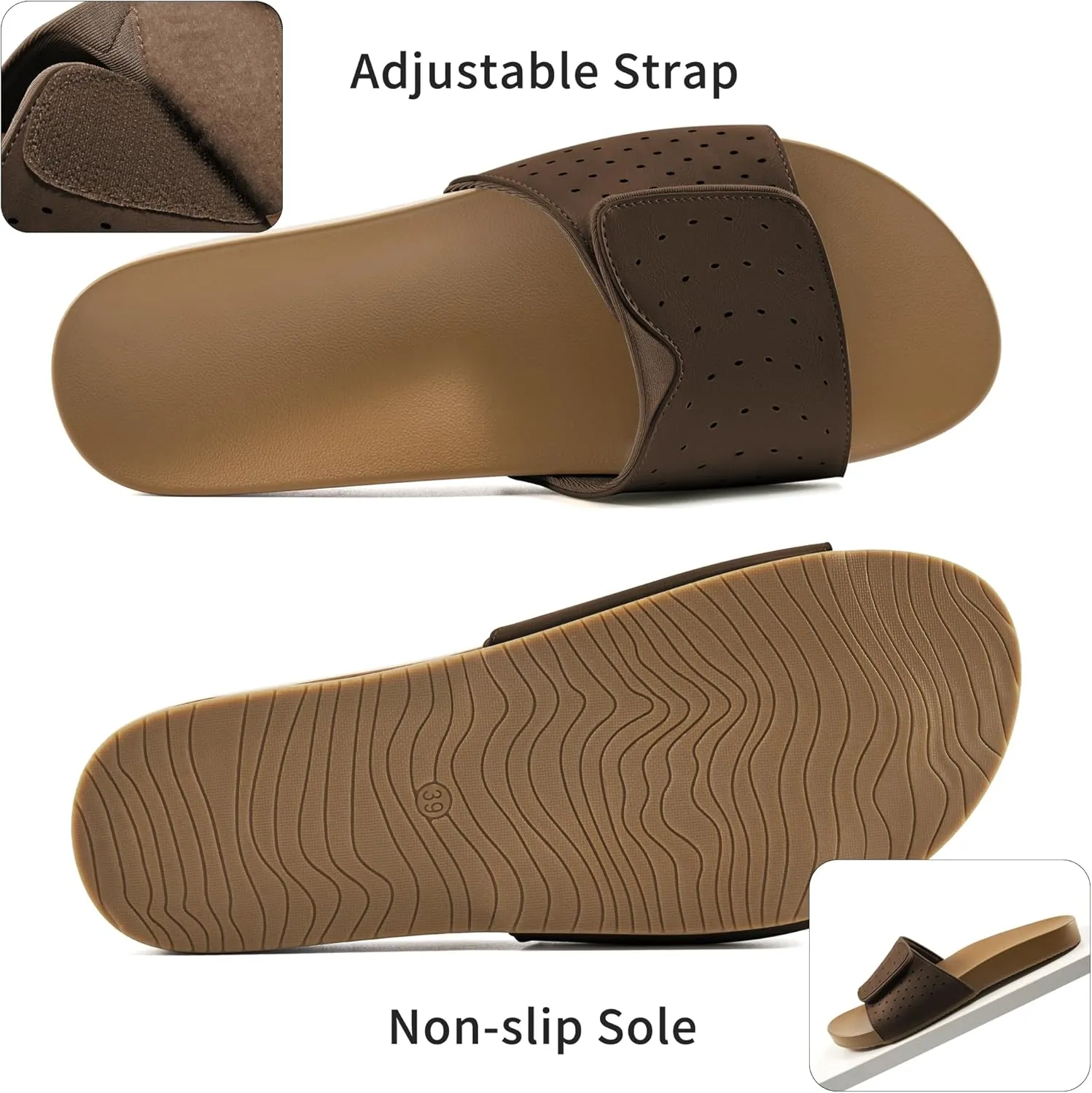 Ablanczoom Flat Sandals for Women Slides: Comfortable Slip on Adjustable Summer Beach Womens Slide Sandal