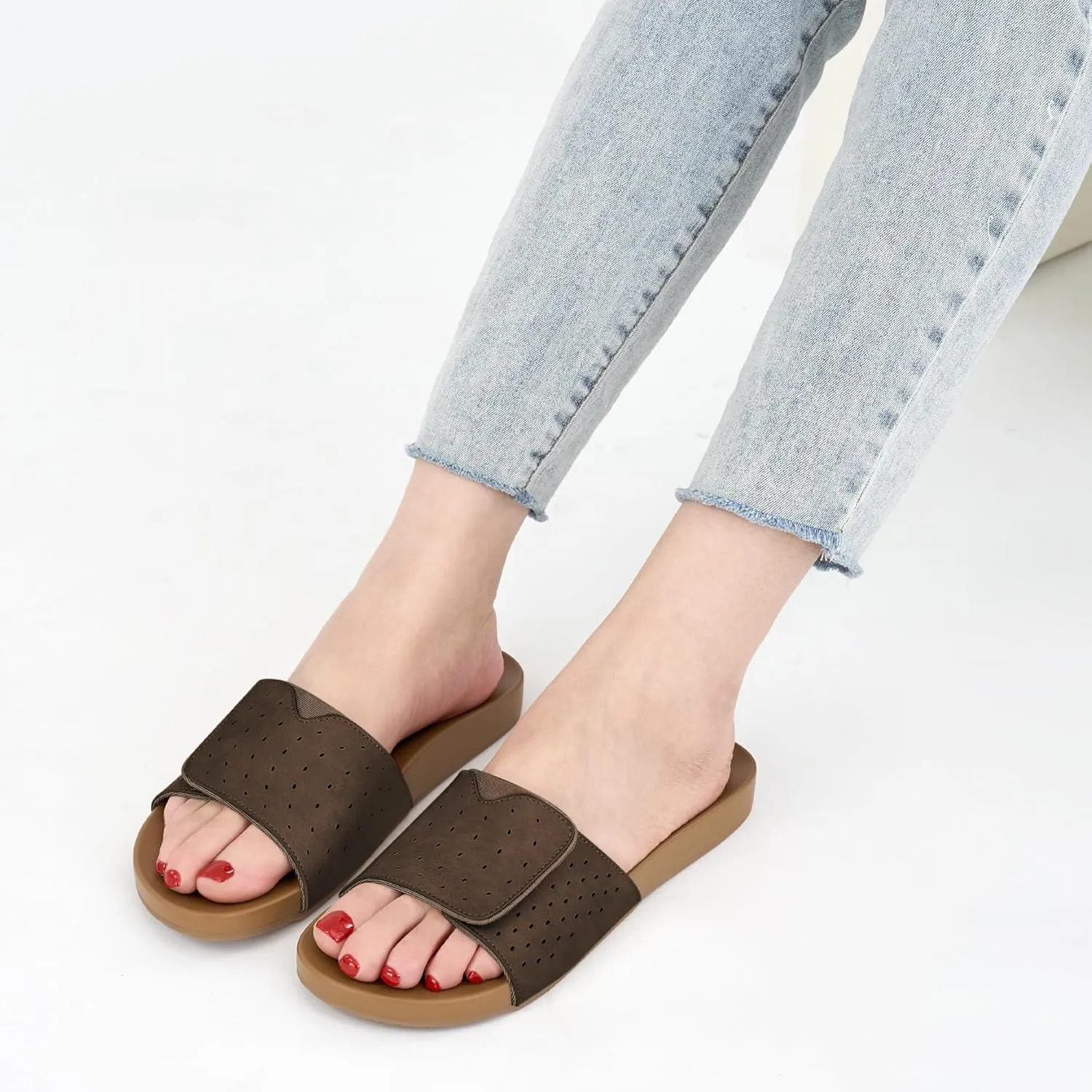 Ablanczoom Flat Sandals for Women Slides: Comfortable Slip on Adjustable Summer Beach Womens Slide Sandal