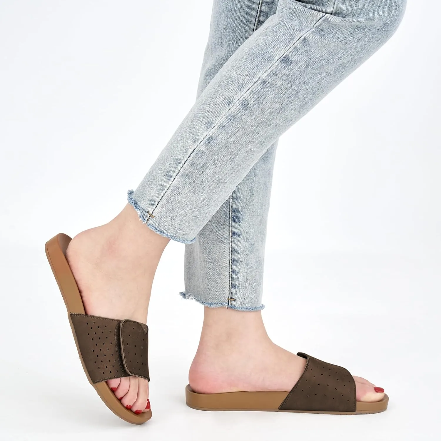 Ablanczoom Flat Sandals for Women Slides: Comfortable Slip on Adjustable Summer Beach Womens Slide Sandal