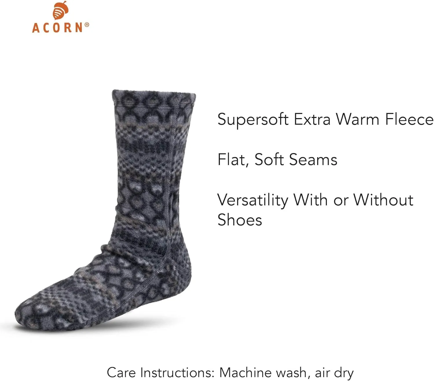 Acorn Mens and Womens Versafit Fleece Sock: Super Soft & Ultra-Warm, Mid-Calf Height, Flat-Flock Seams