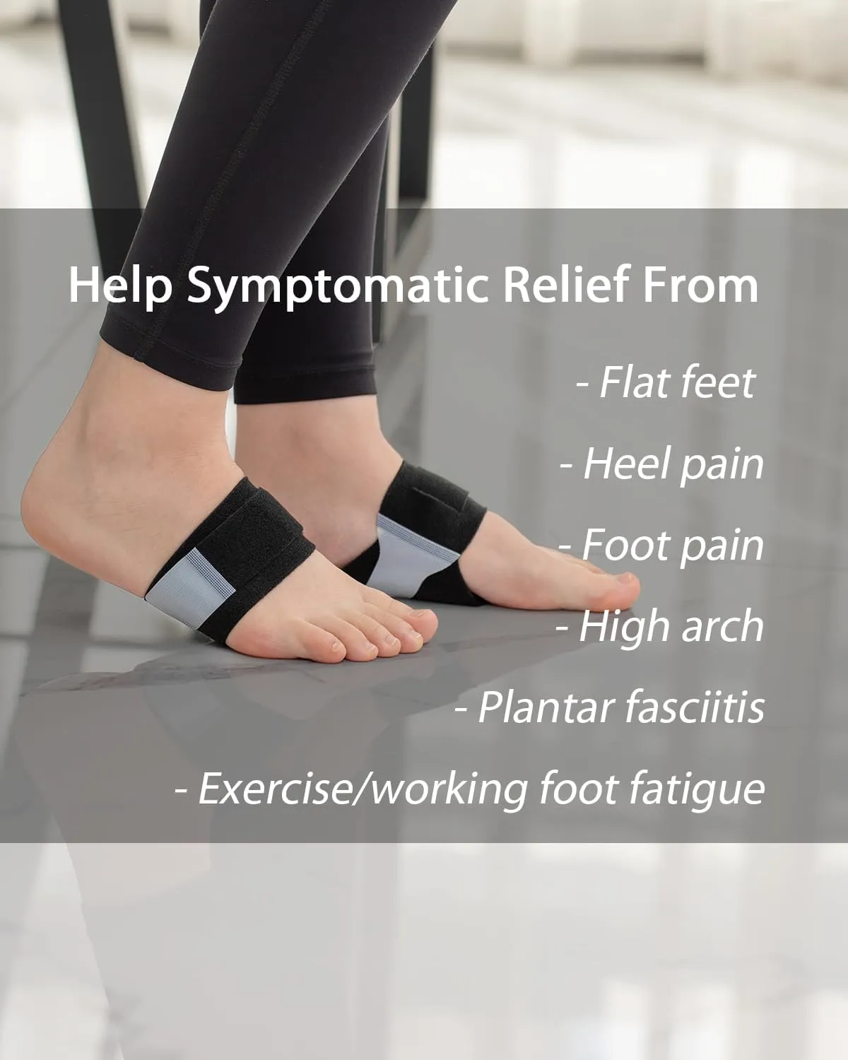 Adjustable Plantar Fasciitis Relief Copper Arch Support Sleeve/Band with Gel Pads, Only High Arch Support Inserts Foot Pain Relief for Women/Men (1 Pair,Black