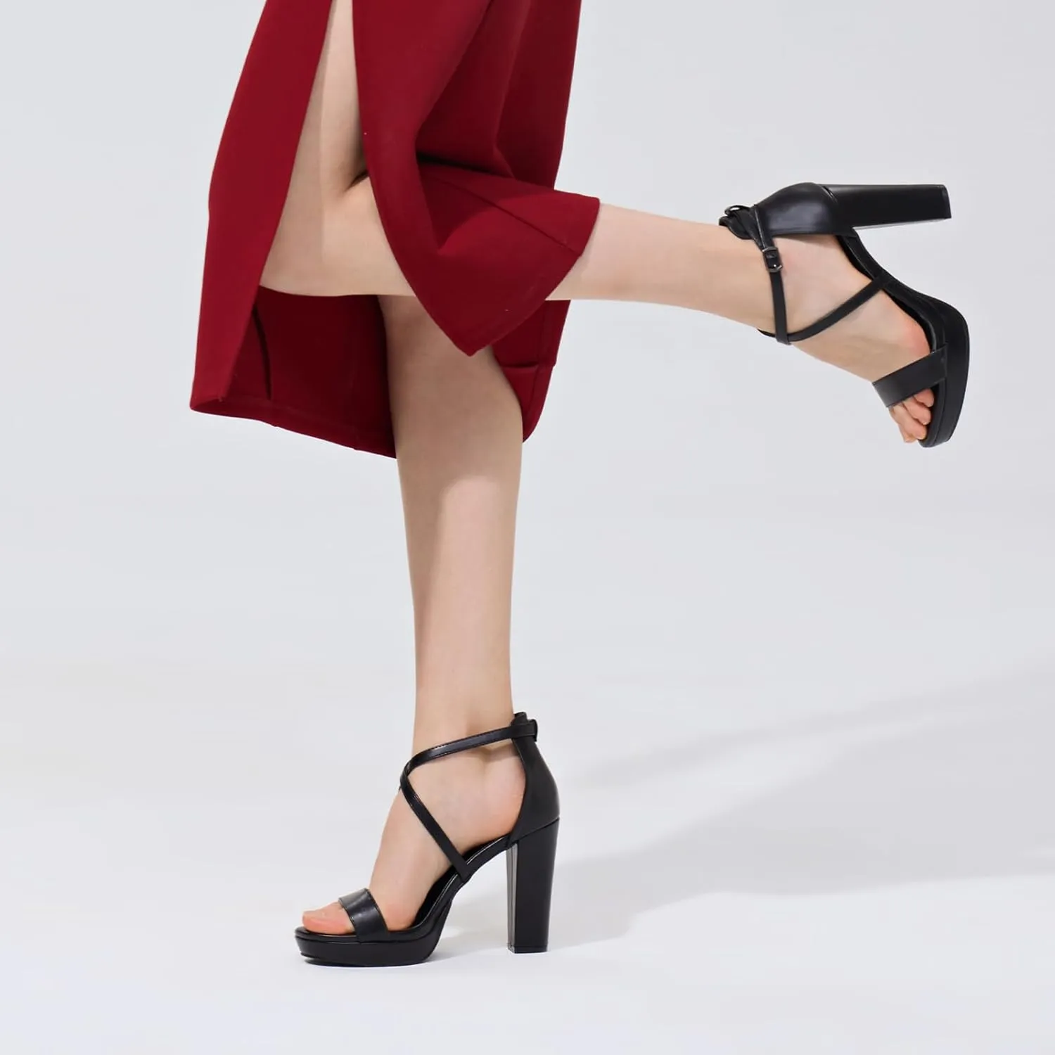 ALICEPUB 4Inch Platform Heels Chunky Block High Heels Strappy Heels Open Toe Heeled Sandals Comfortable Dressy Shoes for Women Wedding