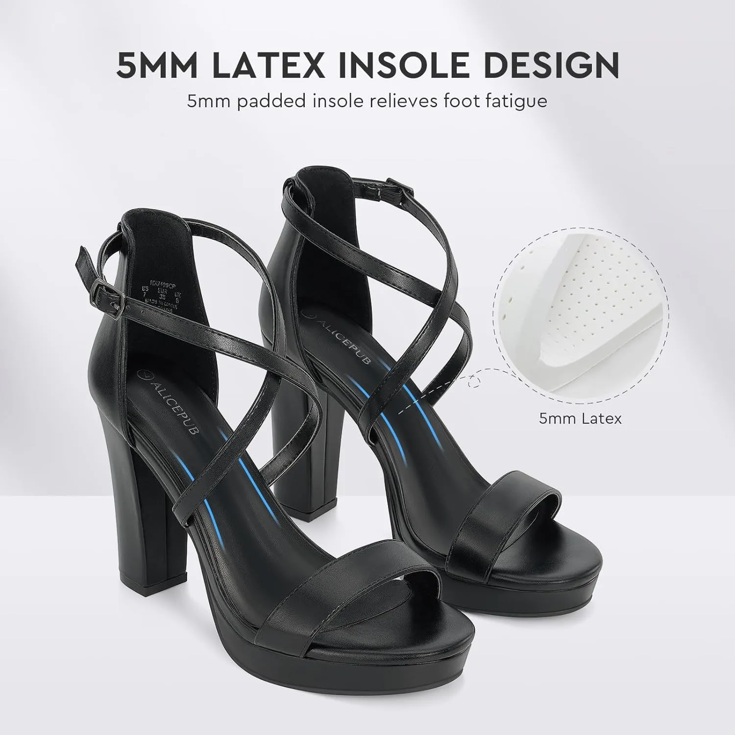 ALICEPUB 4Inch Platform Heels Chunky Block High Heels Strappy Heels Open Toe Heeled Sandals Comfortable Dressy Shoes for Women Wedding