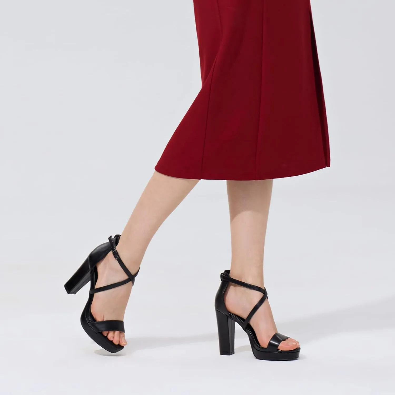 ALICEPUB 4Inch Platform Heels Chunky Block High Heels Strappy Heels Open Toe Heeled Sandals Comfortable Dressy Shoes for Women Wedding
