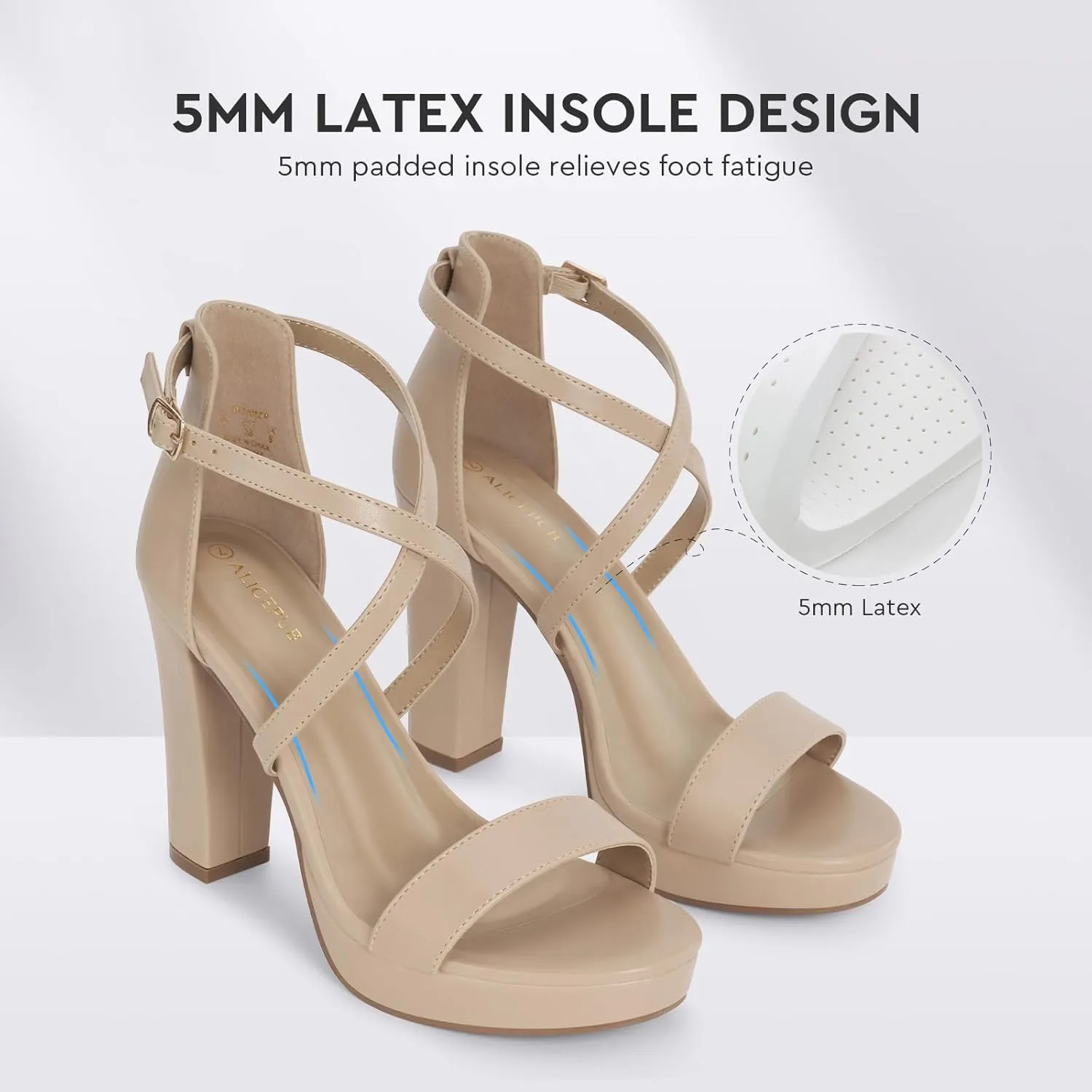 ALICEPUB 4Inch Platform Heels Chunky Block High Heels Strappy Heels Open Toe Heeled Sandals Comfortable Dressy Shoes for Women Wedding