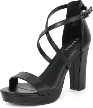 ALICEPUB 4Inch Platform Heels Chunky Block High Heels Strappy Heels Open Toe Heeled Sandals Comfortable Dressy Shoes for Women Wedding