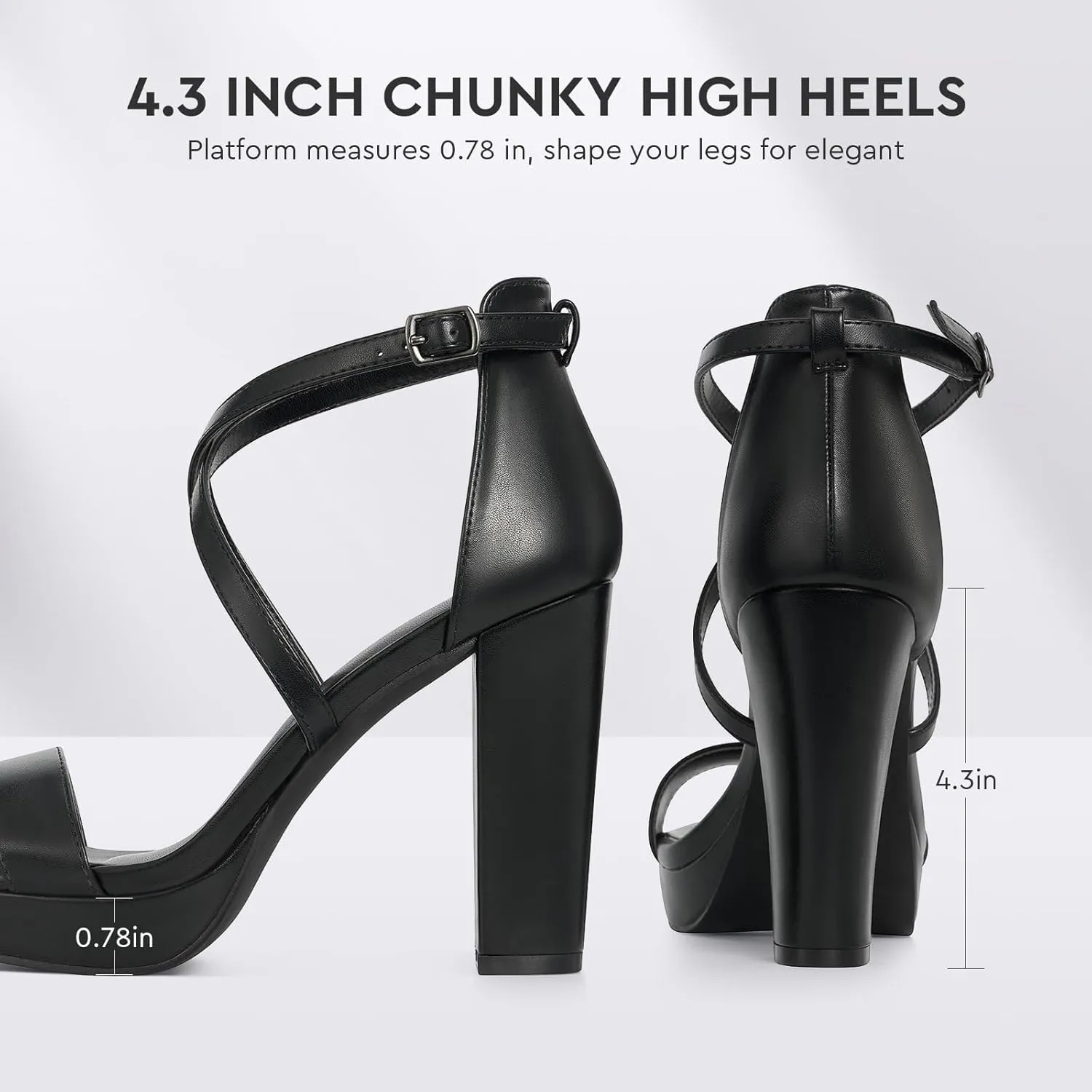 ALICEPUB 4Inch Platform Heels Chunky Block High Heels Strappy Heels Open Toe Heeled Sandals Comfortable Dressy Shoes for Women Wedding