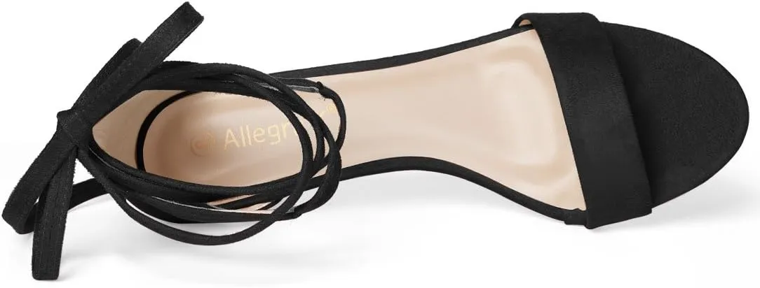 Allegra K Women's Kitten Heel Lace Up Sandals