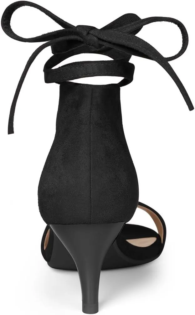 Allegra K Women's Kitten Heel Lace Up Sandals