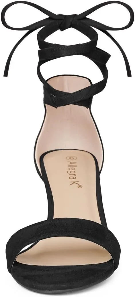 Allegra K Women's Kitten Heel Lace Up Sandals