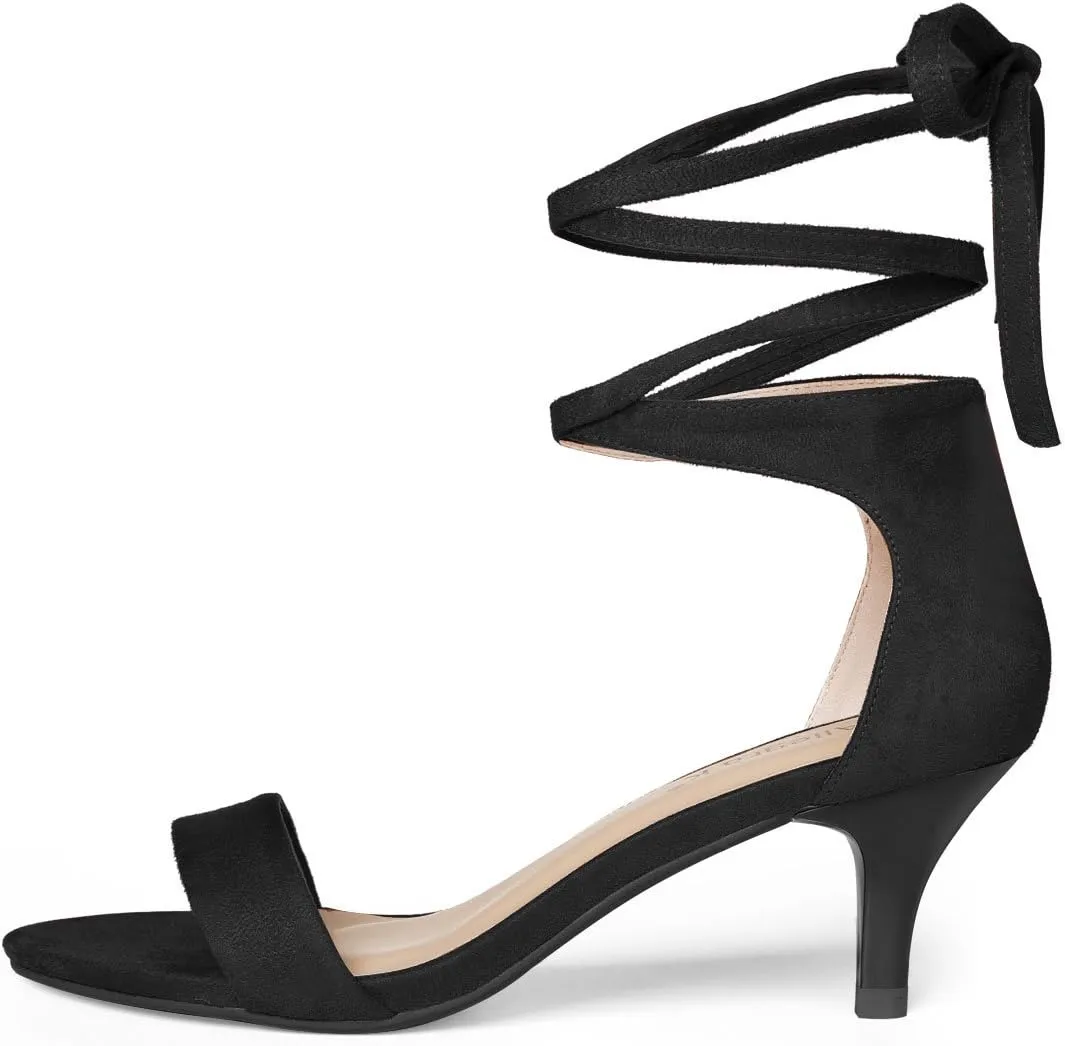 Allegra K Women's Kitten Heel Lace Up Sandals