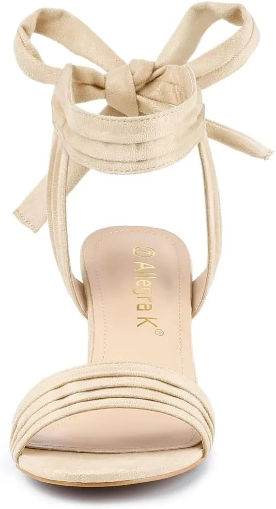 Allegra K Women's Open Toe Ankle Tie Back Block Heels Sandals