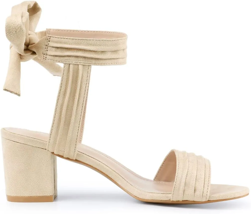 Allegra K Women's Open Toe Ankle Tie Back Block Heels Sandals