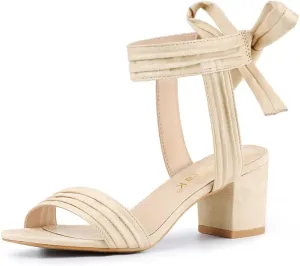 Allegra K Women's Open Toe Ankle Tie Back Block Heels Sandals