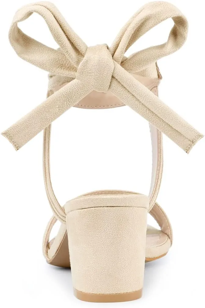Allegra K Women's Open Toe Ankle Tie Back Block Heels Sandals