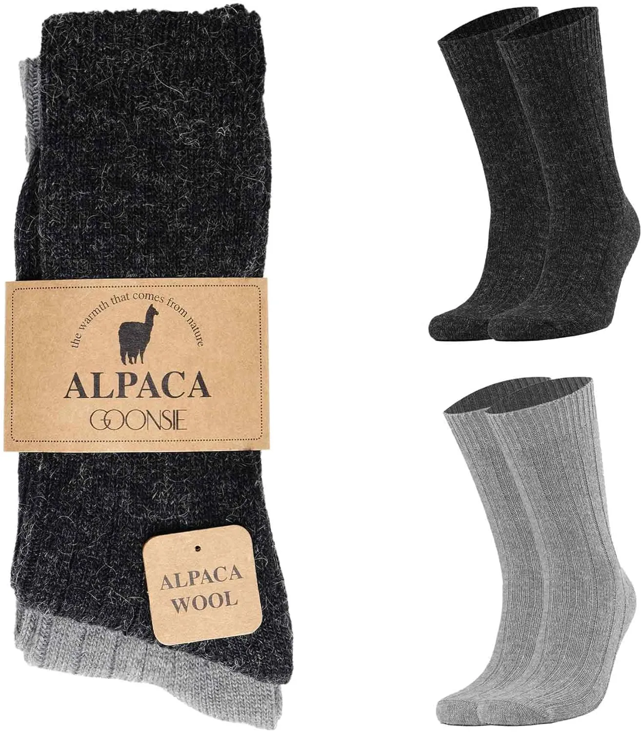 Alpaca Wool Socks, Winter Comfort and Warm for Men & Women Alpaca-Merino blend Boot Socks Thermal Cushioned - 2 Pairs