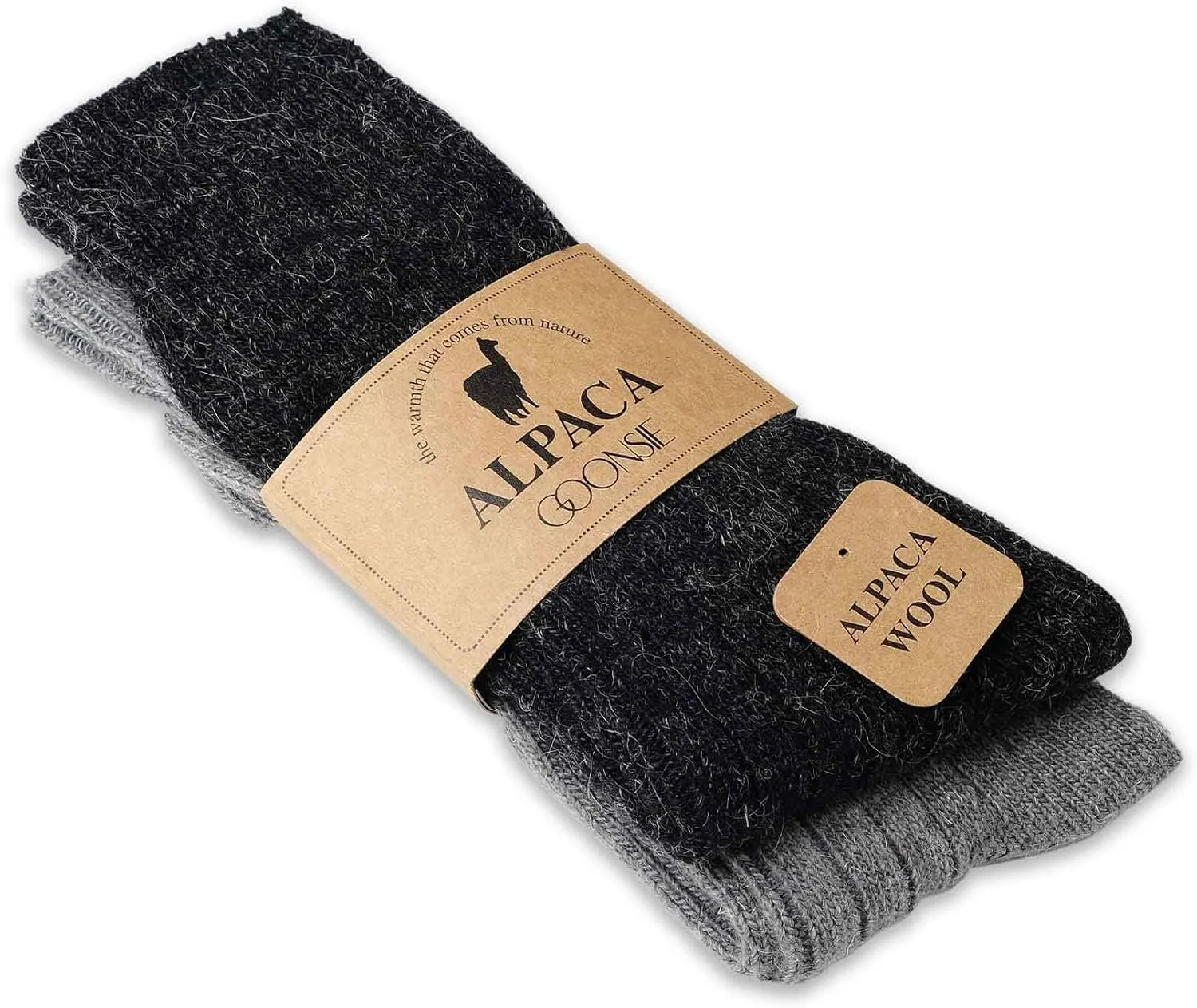 Alpaca Wool Socks, Winter Comfort and Warm for Men & Women Alpaca-Merino blend Boot Socks Thermal Cushioned - 2 Pairs