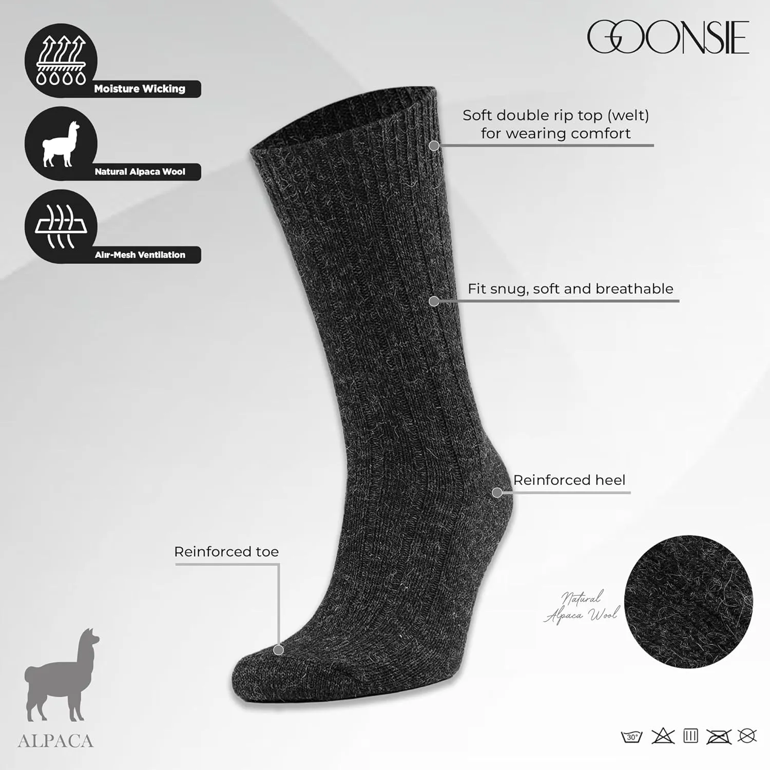 Alpaca Wool Socks, Winter Comfort and Warm for Men & Women Alpaca-Merino blend Boot Socks Thermal Cushioned - 2 Pairs