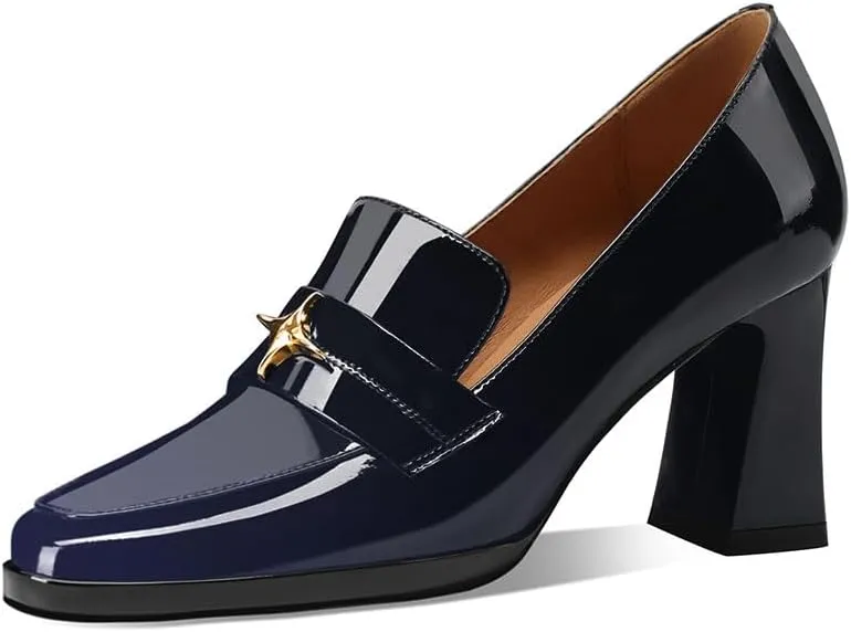 anteikira Women's High Heel Loafers Closed Round Toe Slip On Platform Pumps Chunky Block Heel Comfortable Formal Dressy Penny Loafer for Women