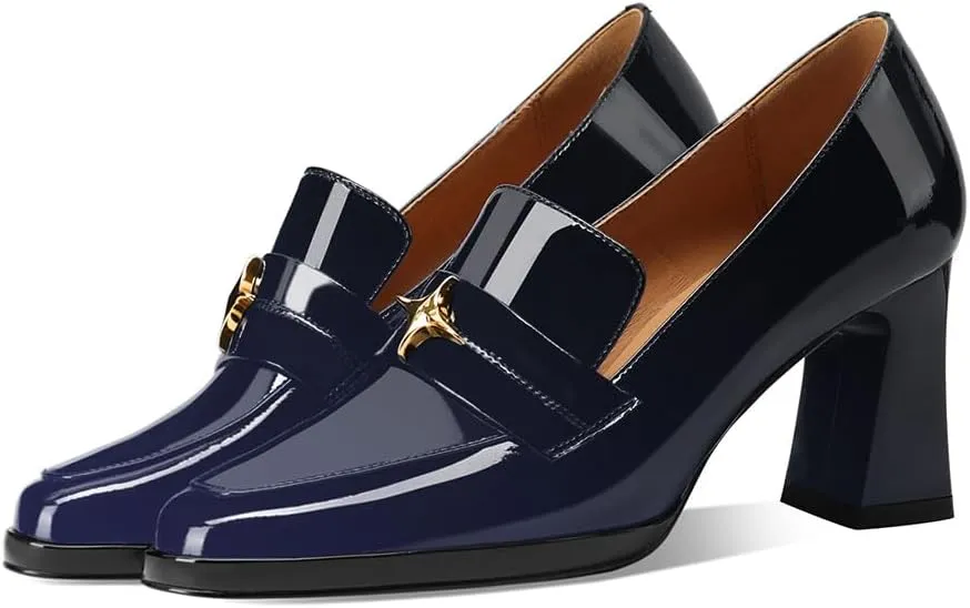 anteikira Women's High Heel Loafers Closed Round Toe Slip On Platform Pumps Chunky Block Heel Comfortable Formal Dressy Penny Loafer for Women