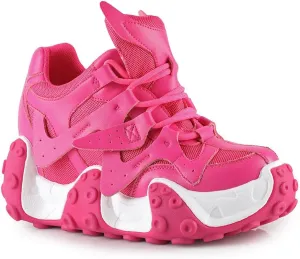 AnthonyWang Carambola-02 Lace Up Hidden Wedge Women's Chunky Platform Sneakers Pink, 8.5