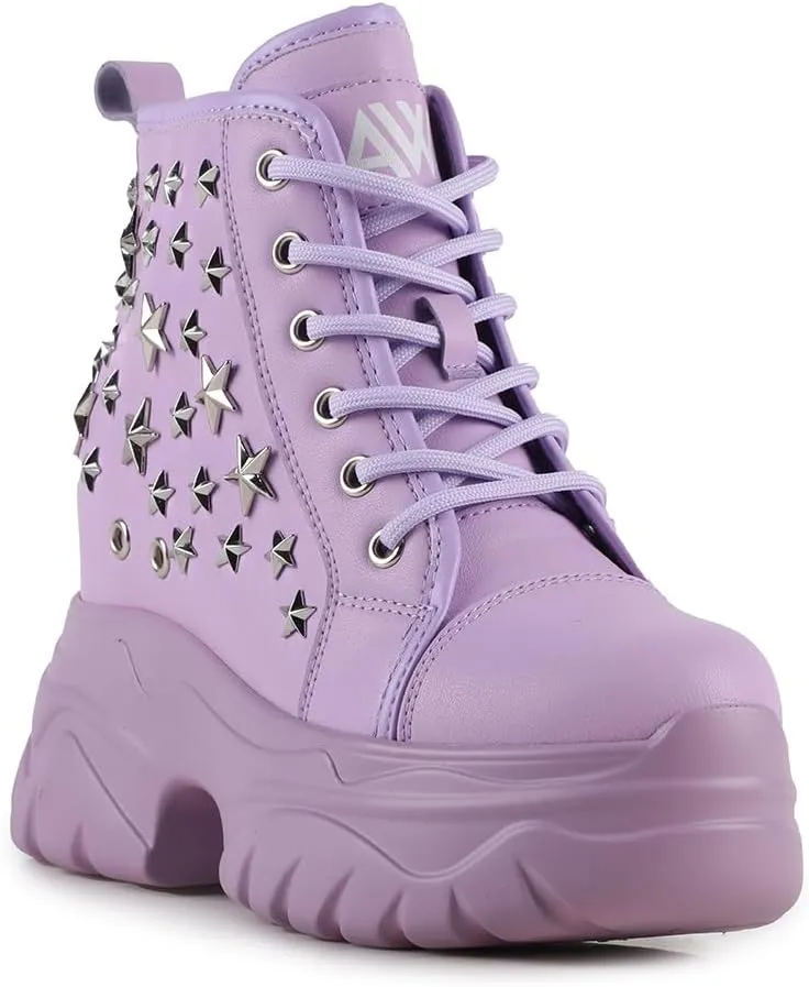 AnthonyWang Date-03 Lace Up Hidden Wedge Women's Platform Sneakers