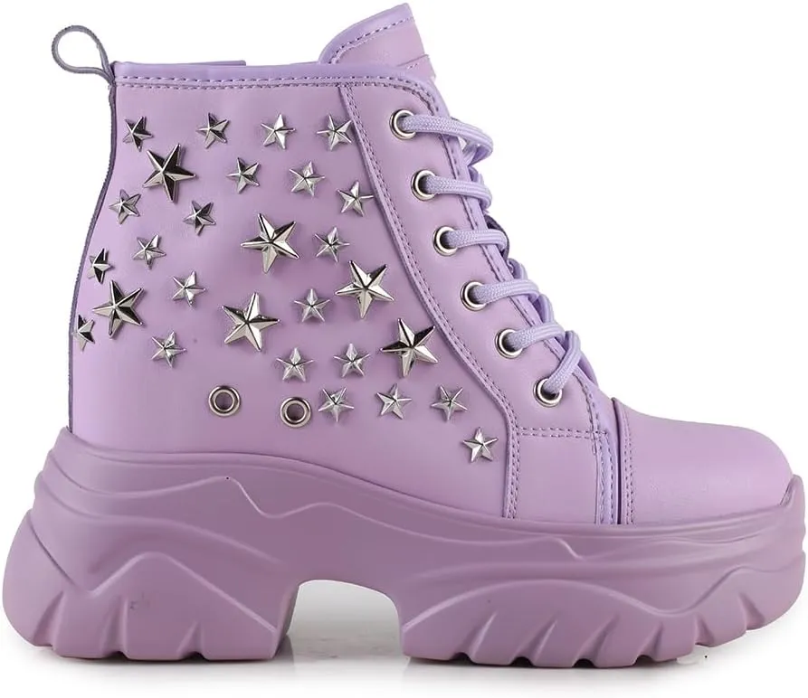 AnthonyWang Date-03 Lace Up Hidden Wedge Women's Platform Sneakers