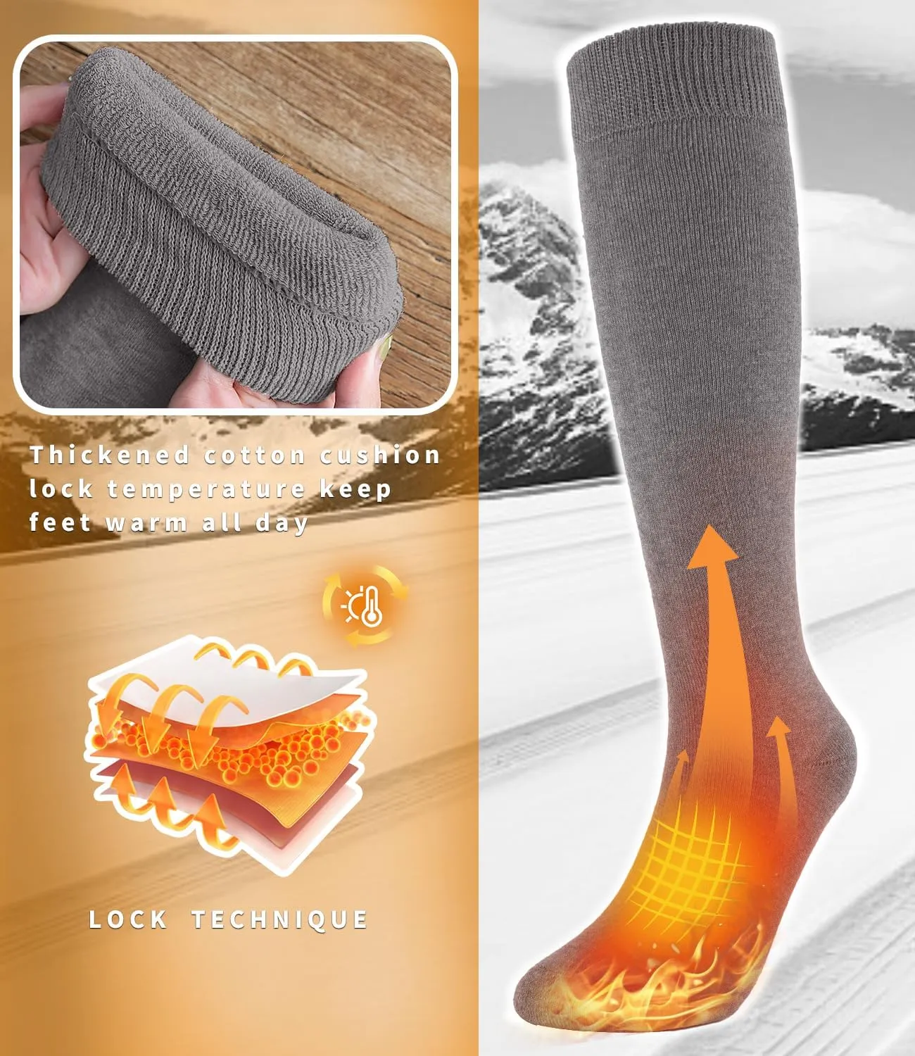 Aoliks Warm Knee High Socks for Women,Cotton Thermal Socks for Hiking Skiing Winter Gifts