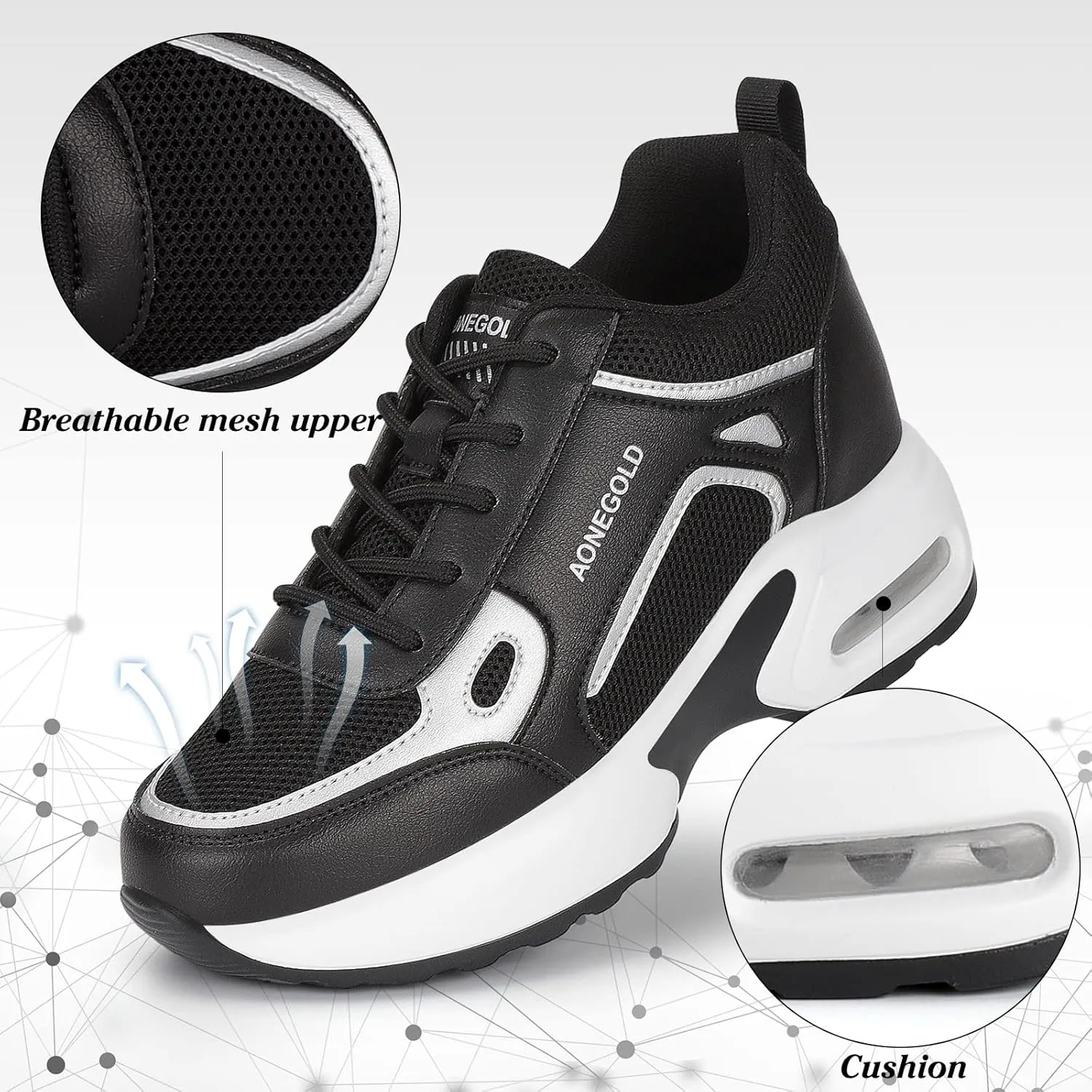 AONEGOLD Hidden Wedge Sneakers for Women Casual Platform Sneakers High Heeld Lace Up Walking Shoes Women's Fashion Sneakers