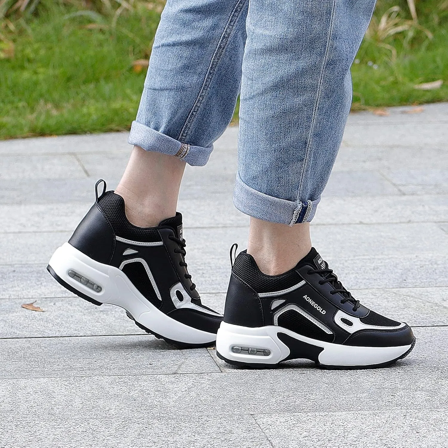 AONEGOLD Hidden Wedge Sneakers for Women Casual Platform Sneakers High Heeld Lace Up Walking Shoes Women's Fashion Sneakers
