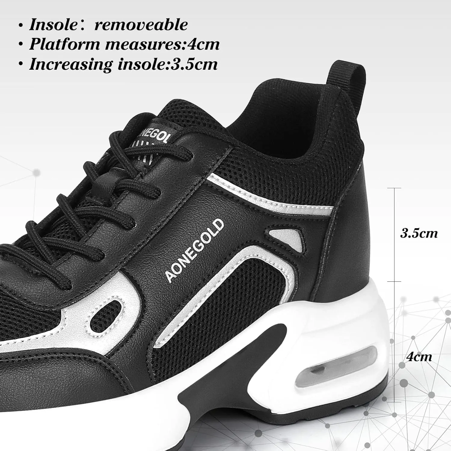 AONEGOLD Hidden Wedge Sneakers for Women Casual Platform Sneakers High Heeld Lace Up Walking Shoes Women's Fashion Sneakers