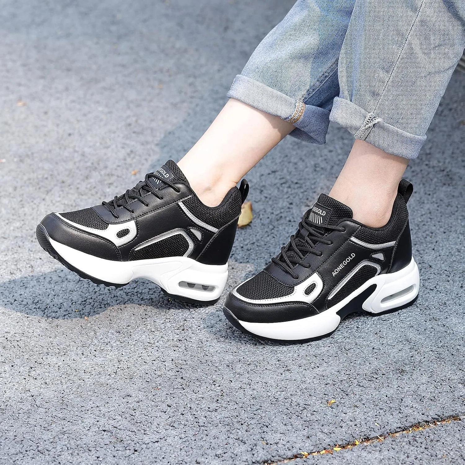 AONEGOLD Hidden Wedge Sneakers for Women Casual Platform Sneakers High Heeld Lace Up Walking Shoes Women's Fashion Sneakers