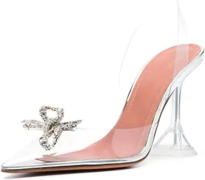 Arqa Clear Heels for Women Pointed Toe Transparent PVC Sandals with Crystal Slingback Stilettos Dress Pumps