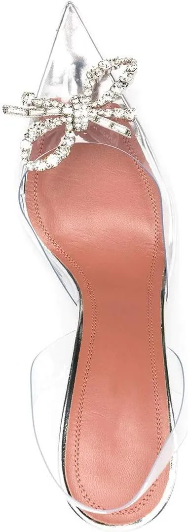 Arqa Clear Heels for Women Pointed Toe Transparent PVC Sandals with Crystal Slingback Stilettos Dress Pumps