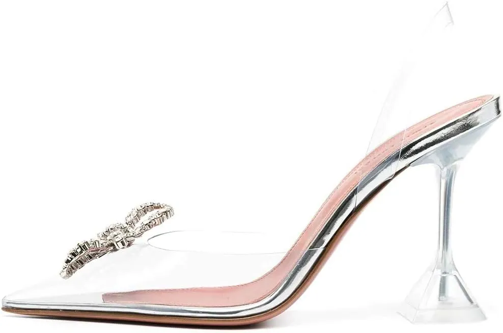 Arqa Clear Heels for Women Pointed Toe Transparent PVC Sandals with Crystal Slingback Stilettos Dress Pumps