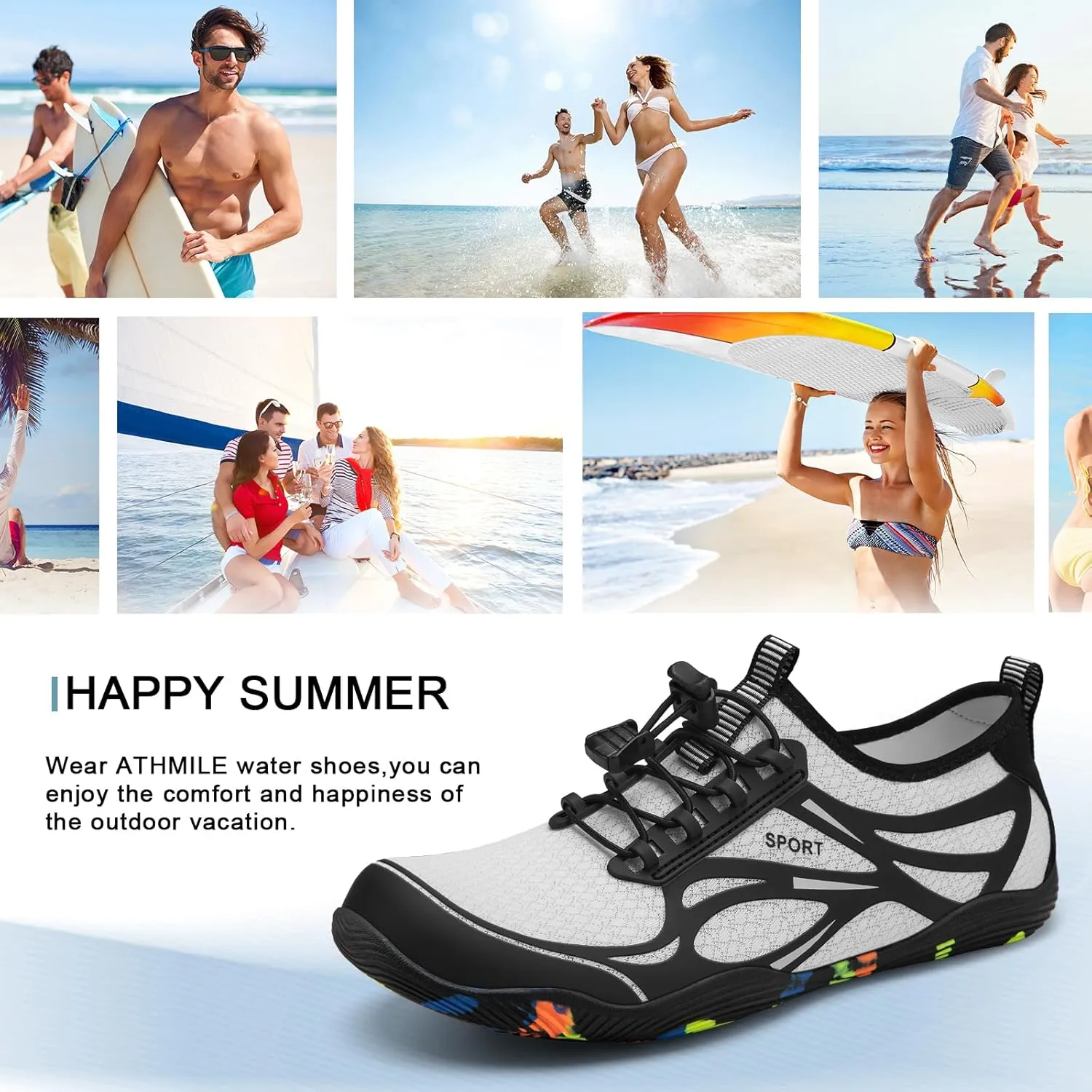 ATHMILE Water Shoes for Men Women River Shoes Adult Swim Beach Lake Pool Aqua Socks Barefoot Quick Dry for Hiking Surfing Kayaking Cruise Ship Essentials Cruise Ship Essentials