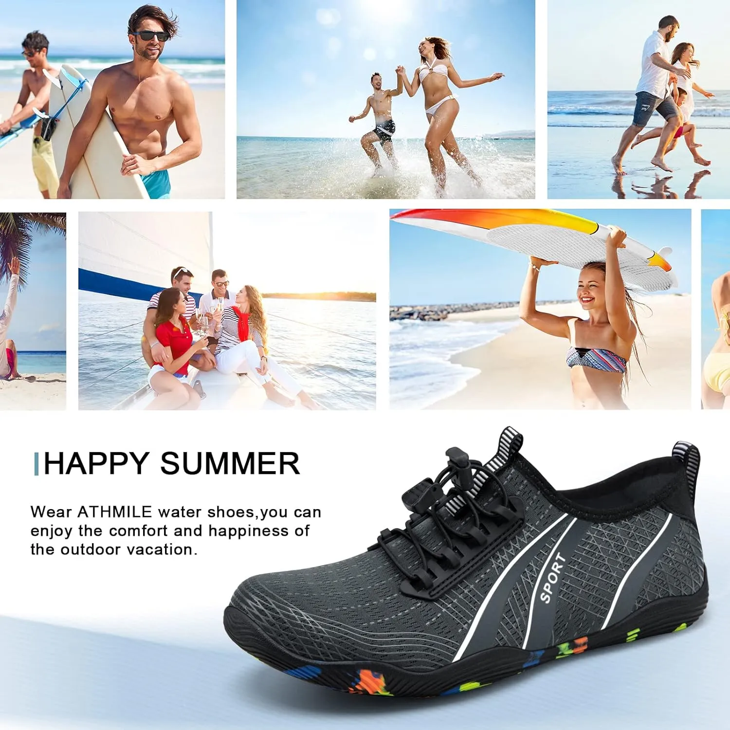 ATHMILE Water Shoes for Men Women River Shoes Adult Swim Beach Lake Pool Aqua Socks Barefoot Quick Dry for Hiking Surfing Kayaking Cruise Ship Essentials Cruise Ship Essentials